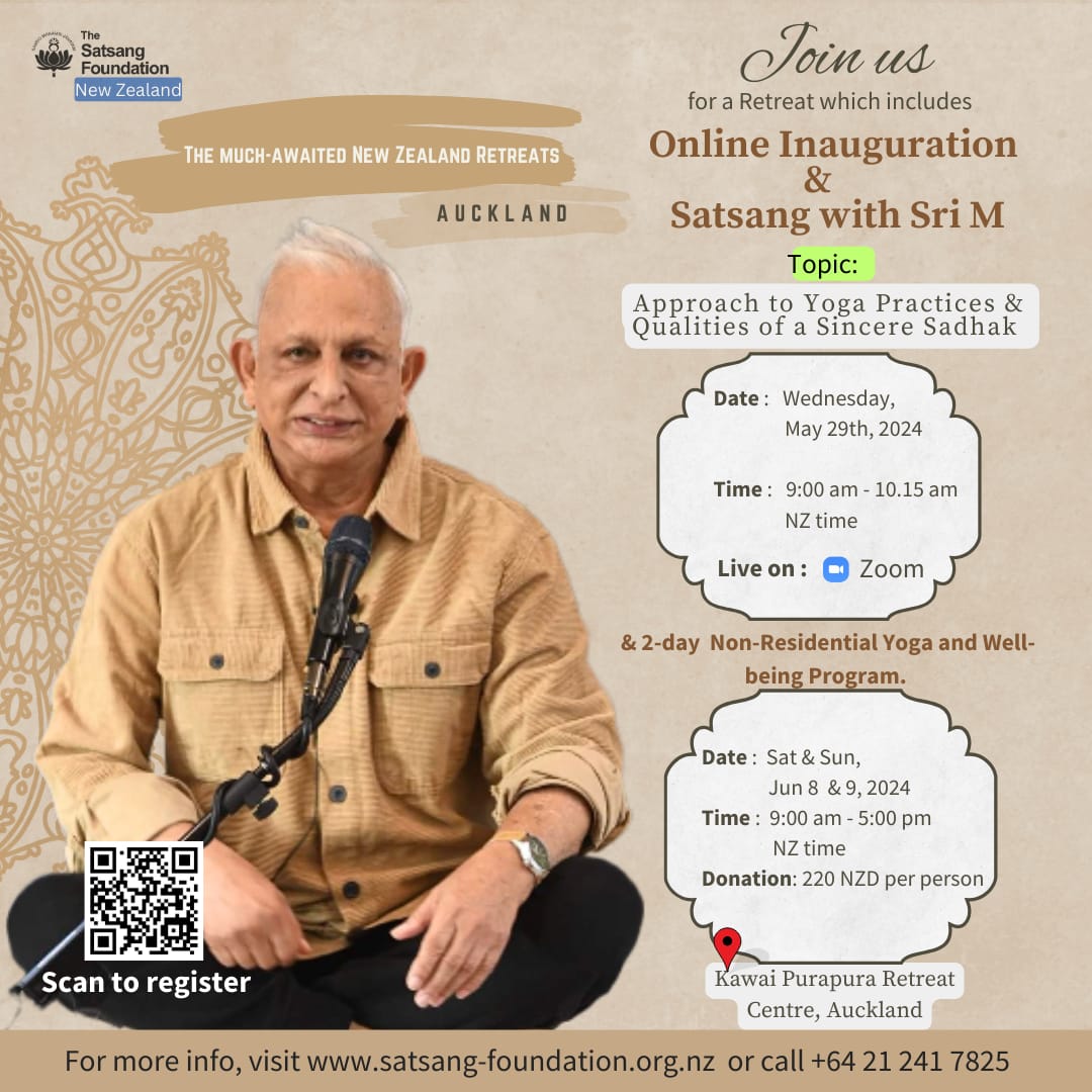 Two day non-residential Yoga and Well-Being Auckland retreat – Inauguration and online Satsang with Sri M